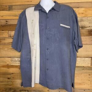 Paradise Blue Hawaiian Shirt Men’s XL Palm Tree Embroidered Coastal Resort Camp